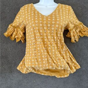 Floral Mustard Ruffle Sleeve Top